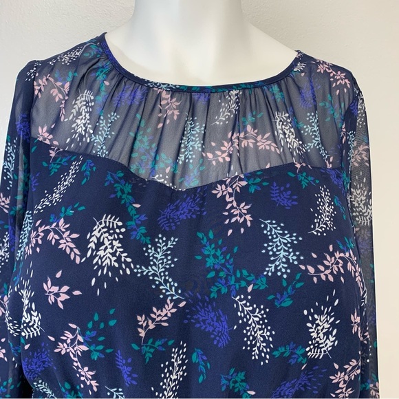 Lane Bryant Dress18 Career Blue Midi Floral 3/4 Sheer Sleeve Cinch Waist Office - Picture 3 of 11